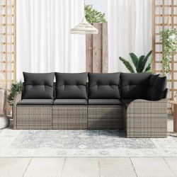 Ensemble de canapé de jardin avec coussin 5 pcs Gris Poly rotin 518219518219