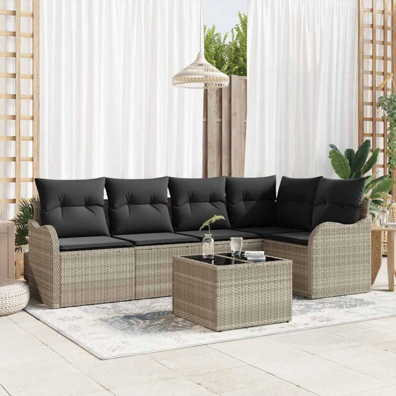 Ensemble de canapé de jardin 6 pcs Gris clair Poly rotin 518223518223