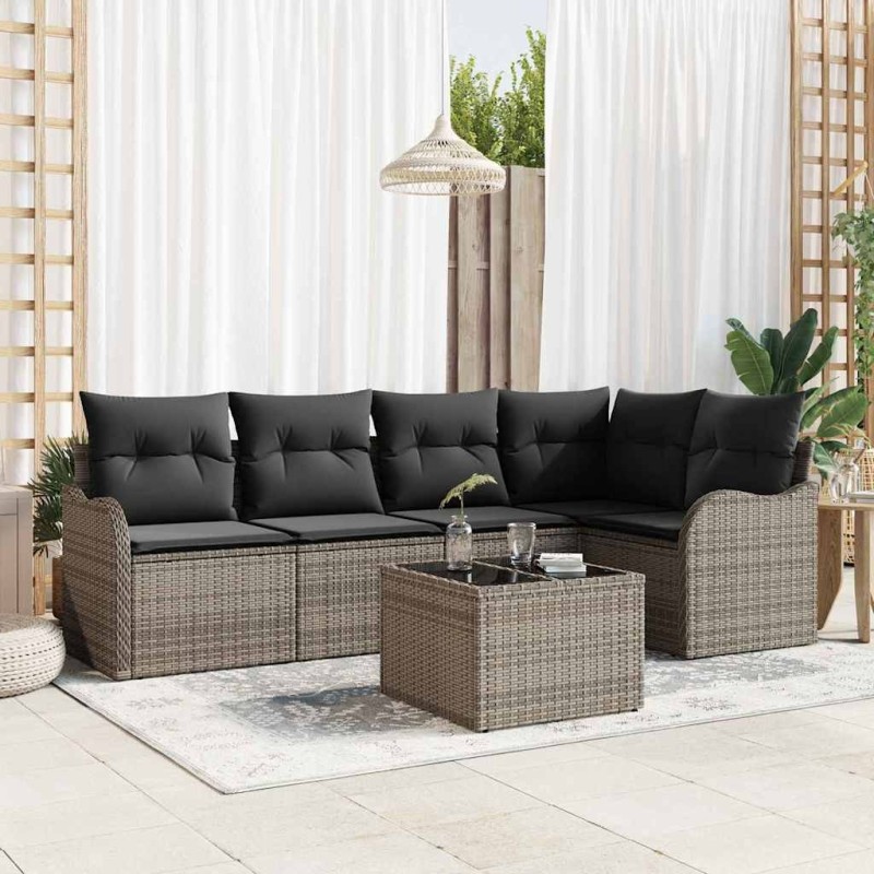 Ensemble de canapé de jardin avec coussin 6 pcs Gris Poly rotin 518230518230