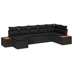 Ensemble de canapé de jardin avec coussin 7 pcs Noir Poly rotin 518232518232