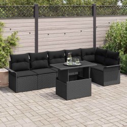 Ensemble de canapé de jardin avec coussin 7 pcs Noir Poly rotin 518233518233