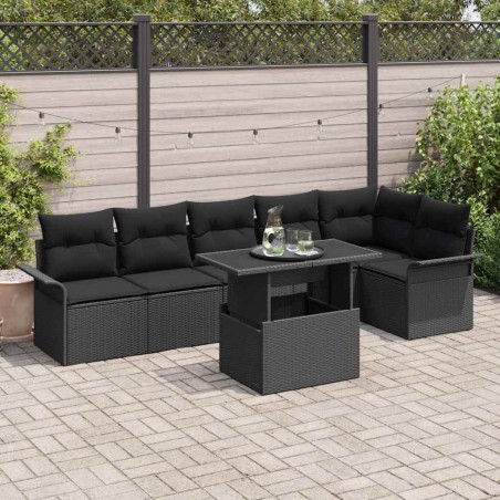 Ensemble de canapé de jardin avec coussin 7 pcs Noir Poly rotin 518233518233