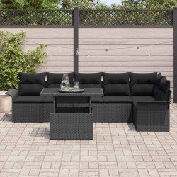 Ensemble de canapé de jardin avec coussin 7 pcs Noir Poly rotin 518233518233