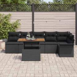 Ensemble de canapé de jardin avec coussin 7 pcs Noir polyrotin 518236518236