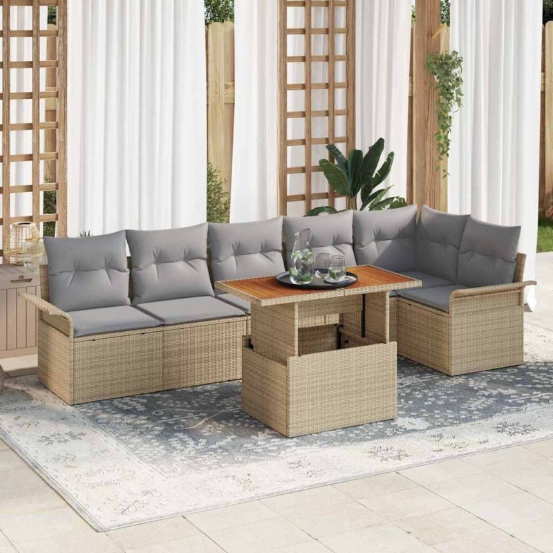 Ensemble de canapé de jardin 7 pcs Beige et Gris clair 518237518237