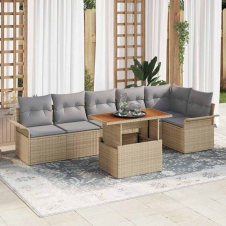 Ensemble de canapé de jardin 7 pcs Beige et Gris clair 518237518237