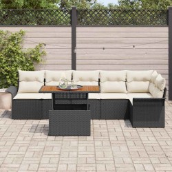 Ensemble de canapé de jardin 7 pcs Noir et Crème polyrotin 518238518238