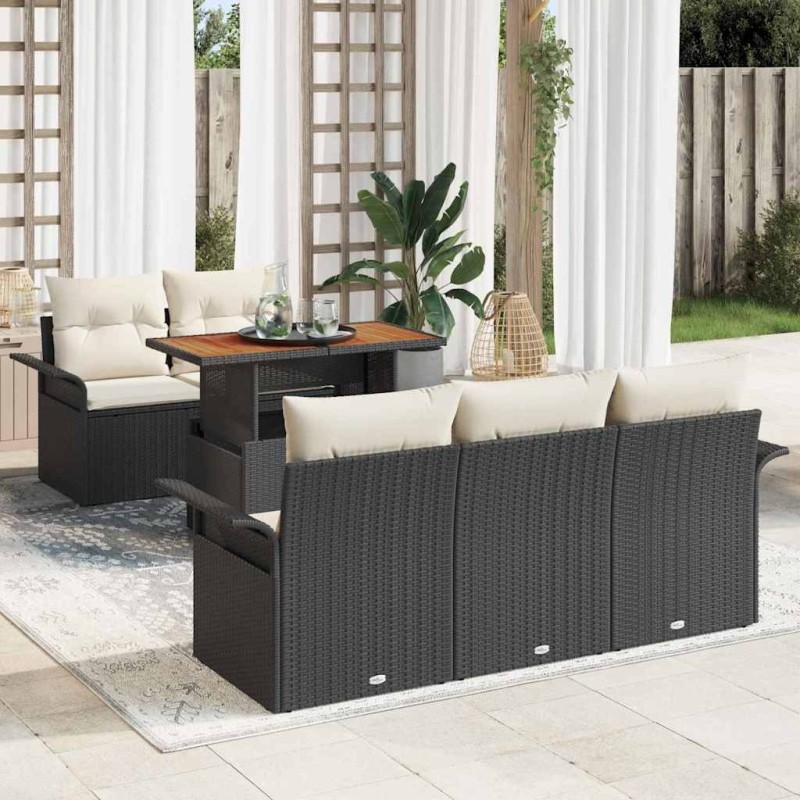 Ensemble de canapé de jardin 6 pcs Noir et Crème polyrotin 518240518240