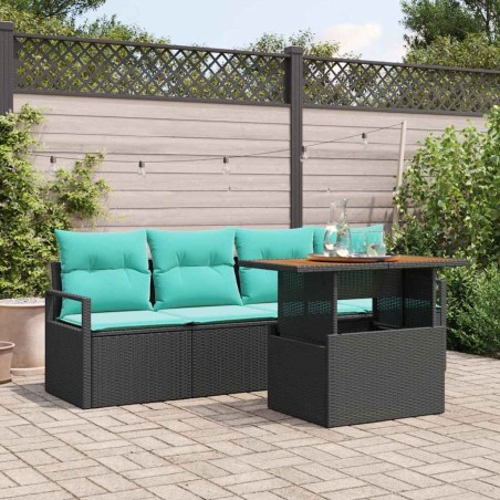 Ensemble de canapé de jardin avec coussin 5 pcs Noir et bleu 518256518256