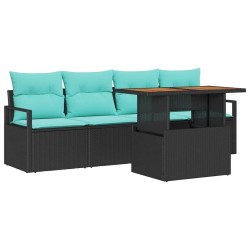 Ensemble de canapé de jardin avec coussin 5 pcs Noir et bleu 518256518256