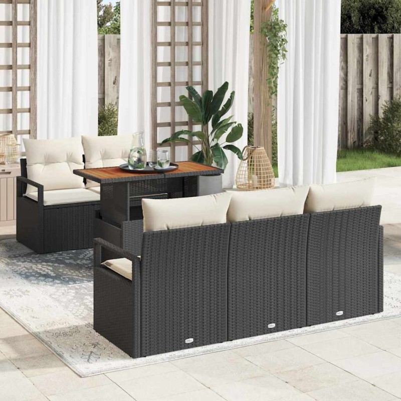 Ensemble de canapé de jardin avec coussin 6 pcs Noir et crème 518257518257