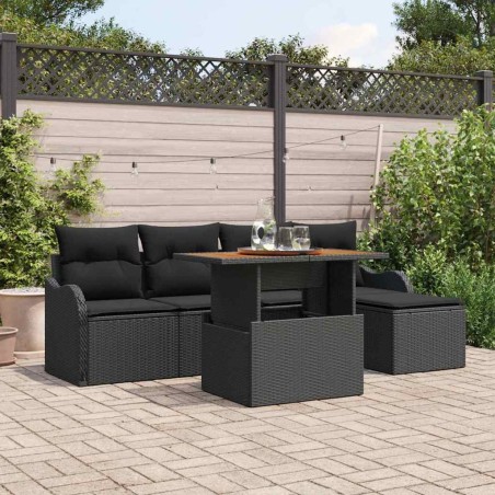 Ensemble de canapé de jardin avec coussin 6 pcs Noir polyrotin 518261518261