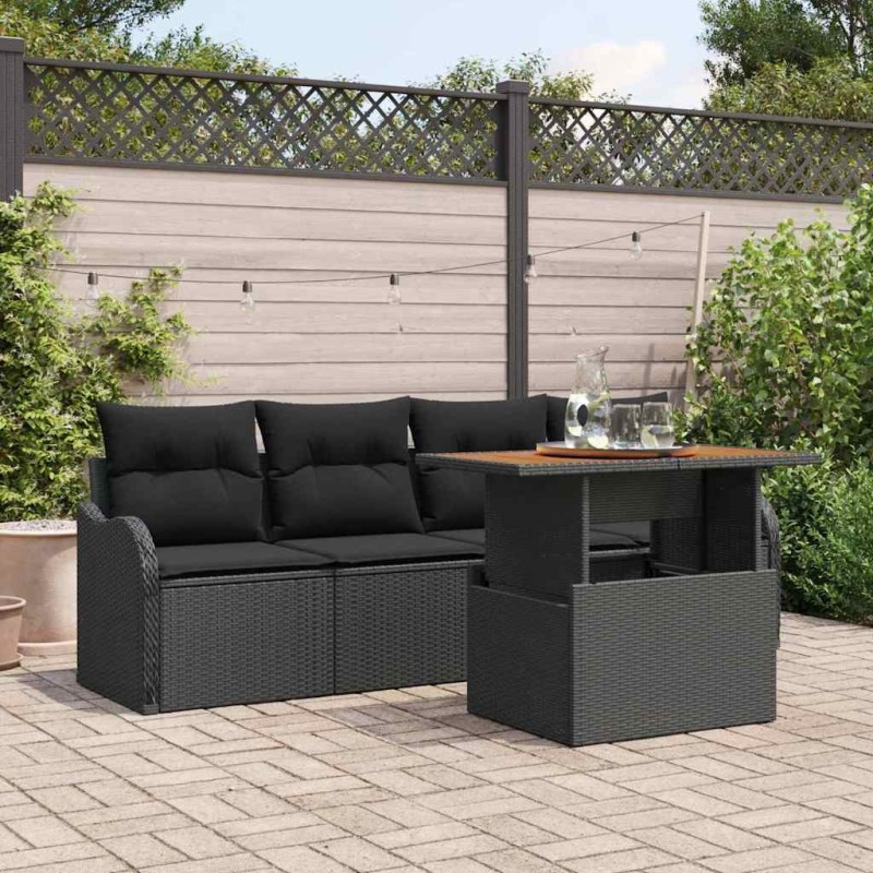 Ensemble de canapé de jardin avec coussin 5 pcs Noir polyrotin 518263518263