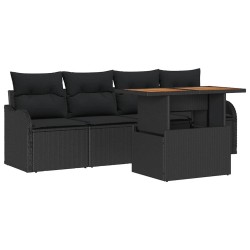 Ensemble de canapé de jardin avec coussin 5 pcs Noir polyrotin 518263518263