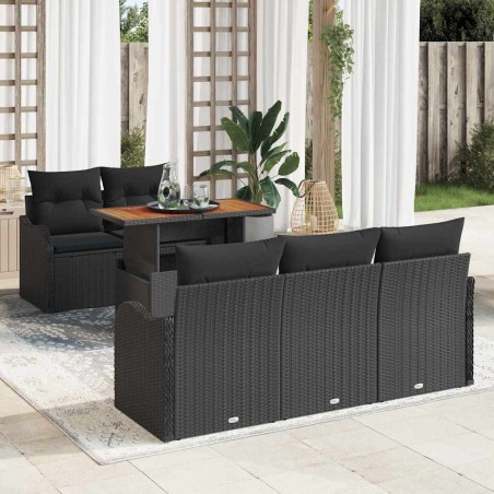 Ensemble de canapé de jardin avec coussin 6 pcs Noir polyrotin 518265518265