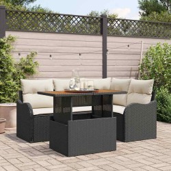 Ensemble de canapé de jardin 5 pcs Noir et Crème polyrotin 518266518266