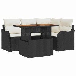 Ensemble de canapé de jardin 5 pcs Noir et Crème polyrotin 518266518266