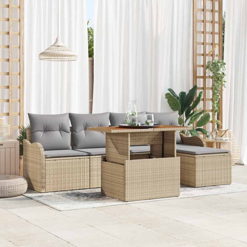 Ensemble de canapé de jardin 6 pcs Beige et Gris clair 518268518268