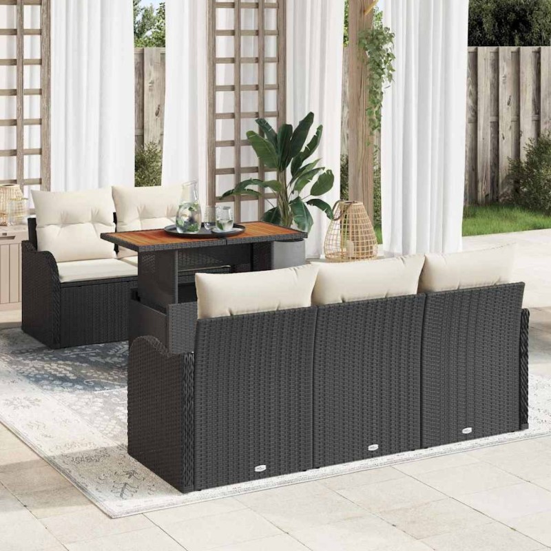 Ensemble de canapé de jardin 6 pcs Noir et Crème polyrotin 518271518271