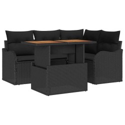 Ensemble de canapé de jardin avec coussin 5 pcs Noir polyrotin 518282518282