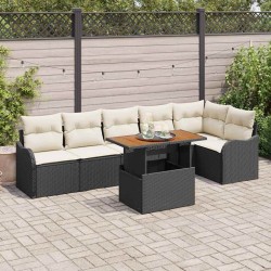 Ensemble de canapé de jardin avec coussin 7 pcs Noir et crème 518283518283