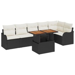 Ensemble de canapé de jardin avec coussin 7 pcs Noir et crème 518283518283