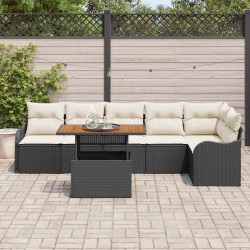 Ensemble de canapé de jardin avec coussin 7 pcs Noir et crème 518283518283