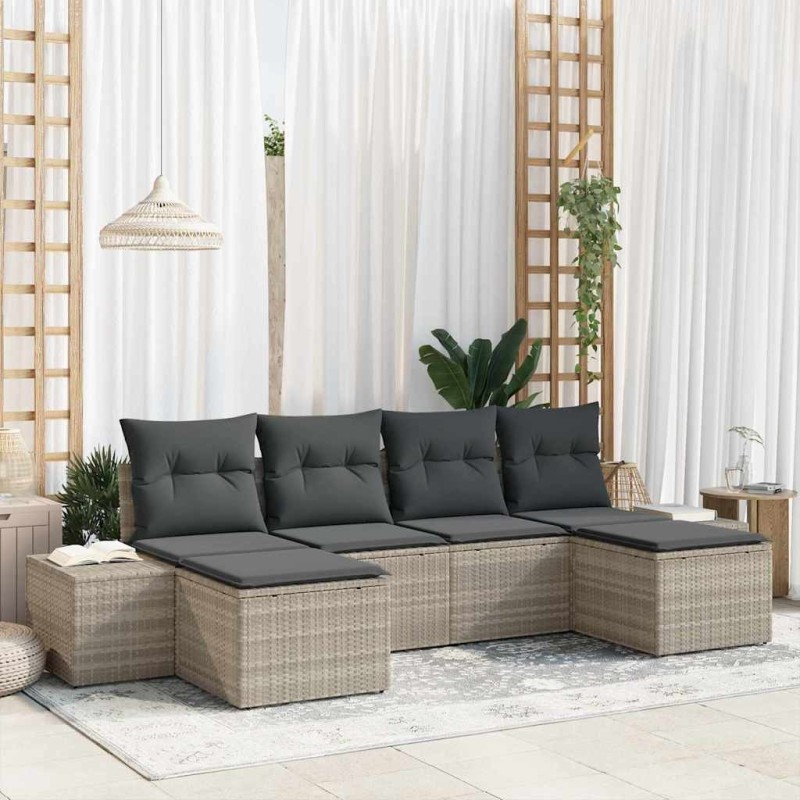 Ensemble de canapé de jardin 6 pcs Gris clair polyrotin 518287518287