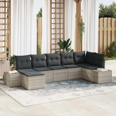 Ensemble de canapé de jardin 7 pcs Gris clair polyrotin 518293518293