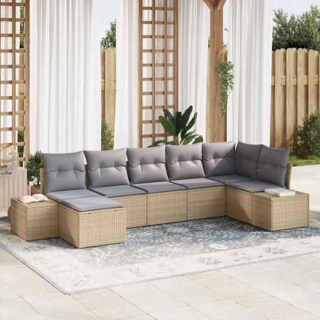 Ensemble de canapé de jardin avec coussin 7 pcs Beige polyrotin 518295518295