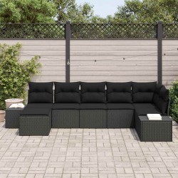 Ensemble de canapé de jardin avec coussin 7 pcs Noir polyrotin 518296518296