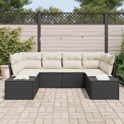 Ensemble de canapé de jardin avec coussin 6 pcs Noir polyrotin 518297518297