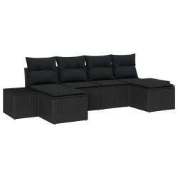Ensemble de canapé de jardin avec coussin 6 pcs Noir polyrotin 518298518298