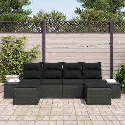 Ensemble de canapé de jardin avec coussin 6 pcs Noir polyrotin 518298518298
