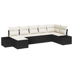 Ensemble de canapé de jardin avec coussin 7 pcs Noir polyrotin 518300518300