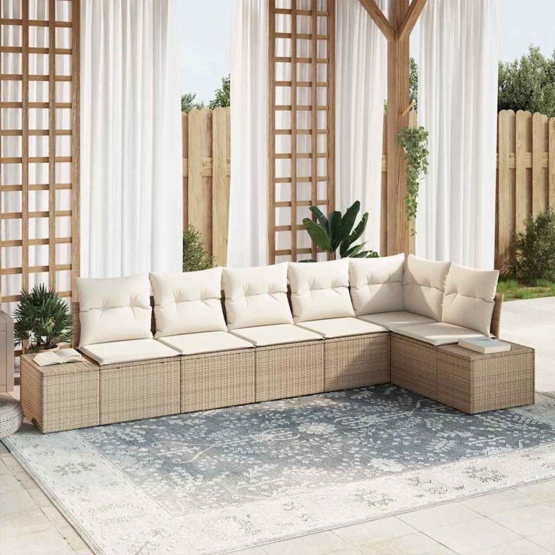 Ensemble de canapé de jardin 6 pcs Beige et crème polyrotin 518301518301