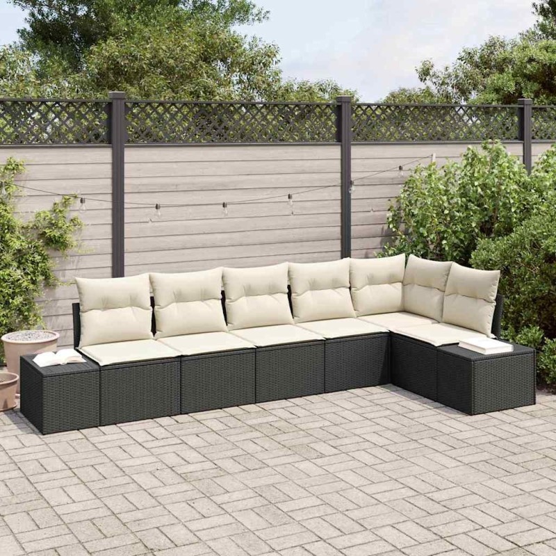 Ensemble de canapé de jardin 6 pcs Noir et Crème polyrotin 518304518304