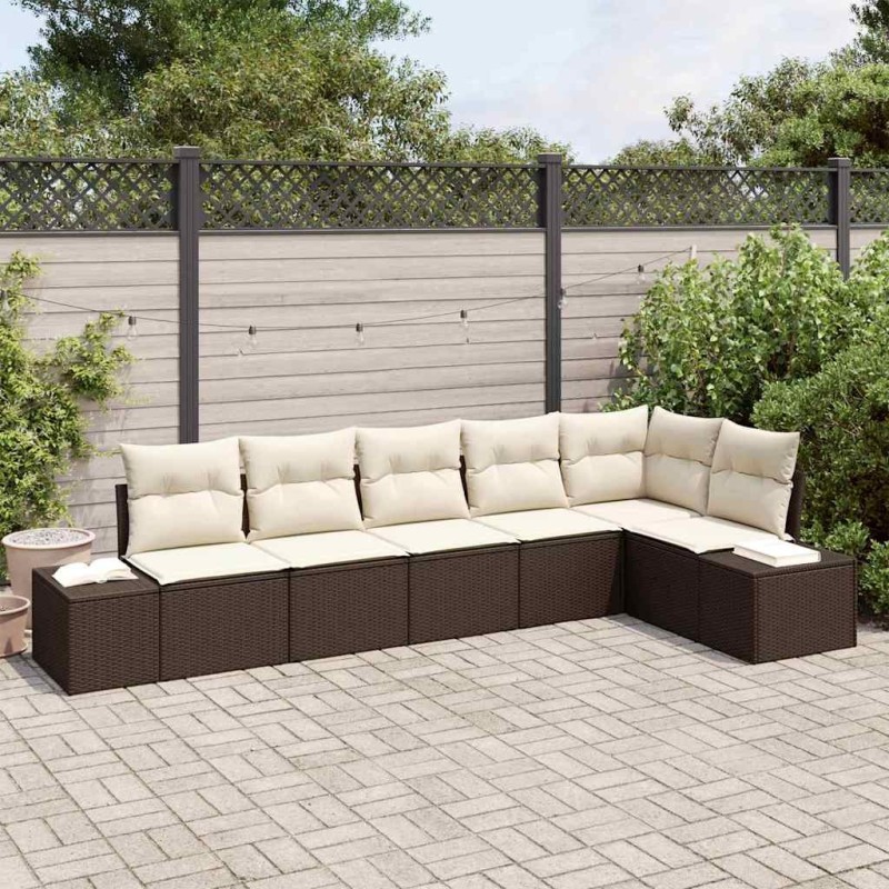 Ensemble de canapé de jardin 6 pcs Marron et Crème polyrotin 518305518305