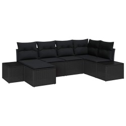 Ensemble de canapé de jardin avec coussin 6 pcs Noir polyrotin 518309518309