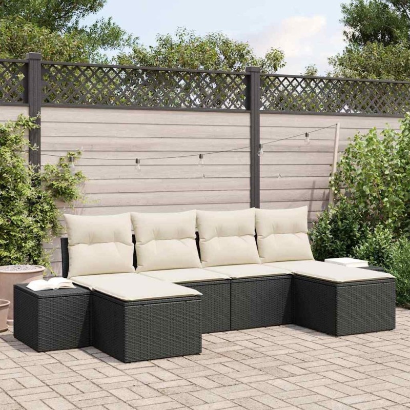 Ensemble de canapé de jardin avec coussin 6 pcs Noir polyrotin 518313518313