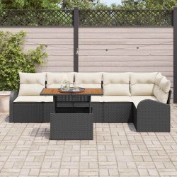Ensemble de canapé de jardin avec coussin 7 pcs Noir et Crème 518318518318