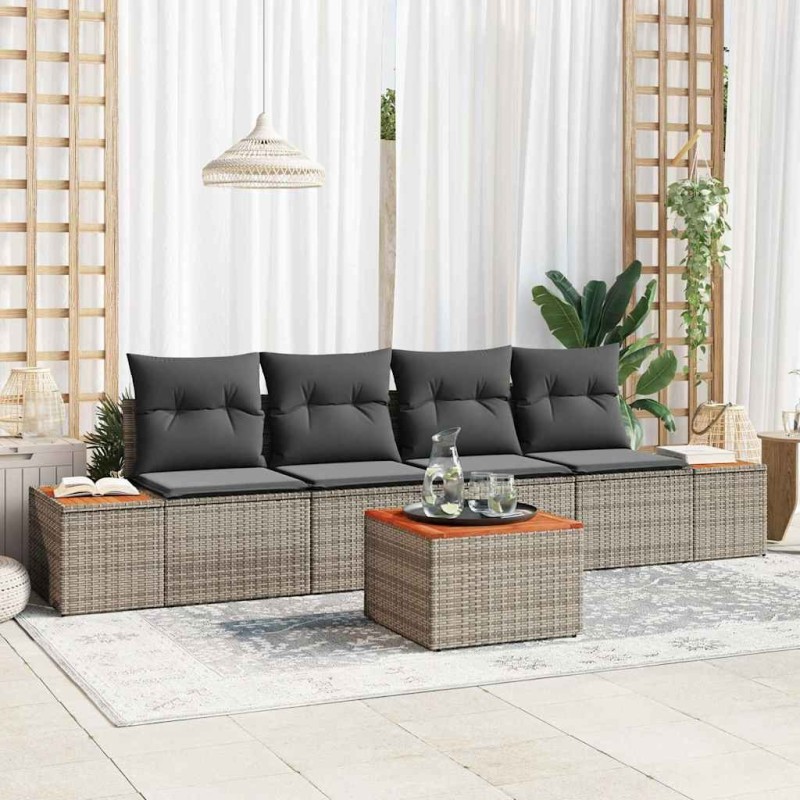 Ensemble de canapé de jardin avec coussin 5 pcs Gris Poly rotin 518329518329