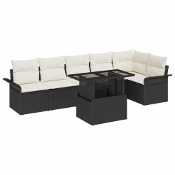 Ensemble de canapé de jardin avec coussin 7 pcs Noir Poly rotin 518340518340