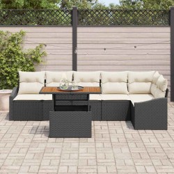Ensemble de salle à manger pour jardin 7 pcs Noir et Crème 518342518342