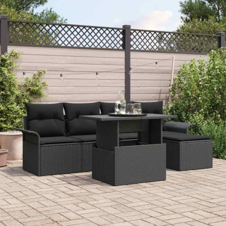 Ensemble de canapé de jardin avec coussin 6 pcs Noir polyrotin 518347518347