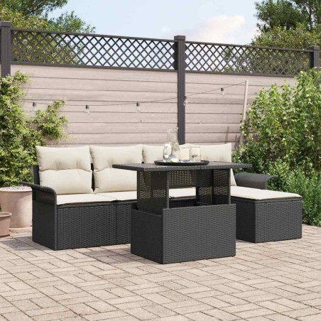 Ensemble de canapé de jardin avec coussin 6 pcs Noir polyrotin 518348518348