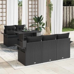 Ensemble de canapé de jardin avec coussin 6 pcs Noir polyrotin 518349518349