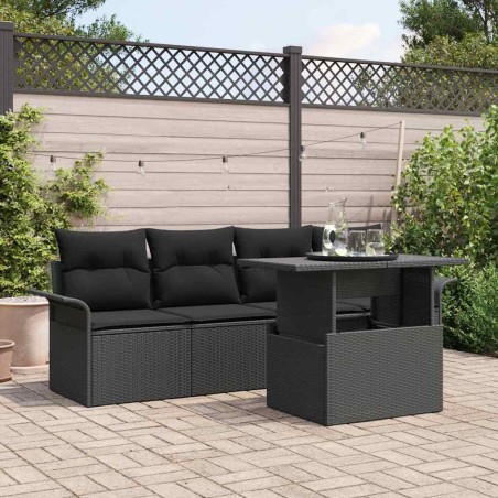 Ensemble de canapé de jardin avec coussin 5 pcs Noir polyrotin 518350518350