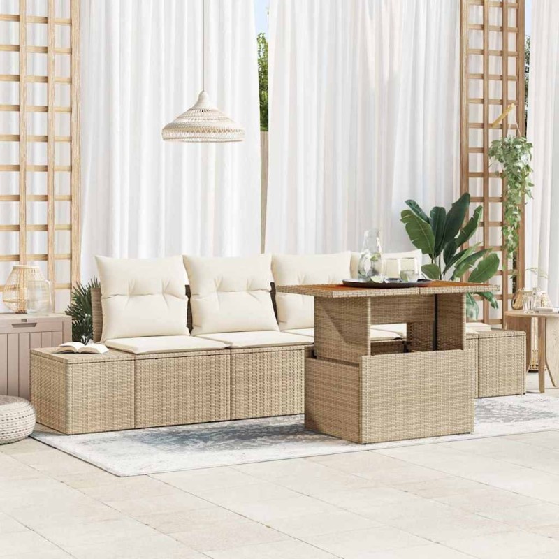 Ensemble de salle à manger pour jardin 5 pcs Beige et crème 518354518354