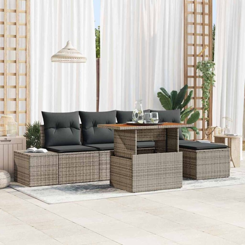 Ensemble de salle à manger pour jardin 6 pcs Gris et marron 518357518357